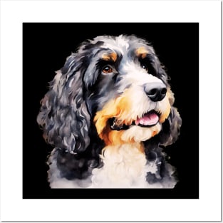 Watercolor Bernedoodle Face Posters and Art